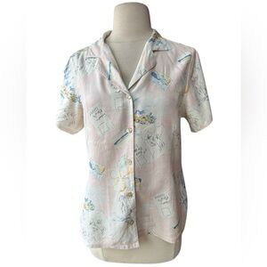 Pineapple Moon Vintage-Inspired 100% Silk Button‎ Down Shirt